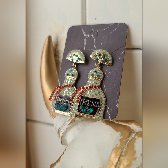 "On Tuesdays, We Wear Tequila" Drop Earrings - NEW! Aqua, Gold & Red RARE Colors - Picture 2 of 8